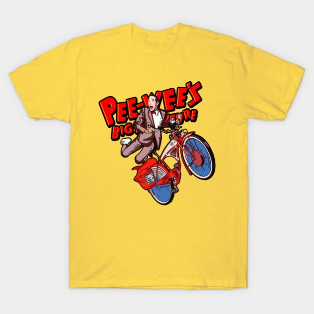 Pee Wee Herman Big Adventure Bicycle Art T-Shirt by Niko Neon